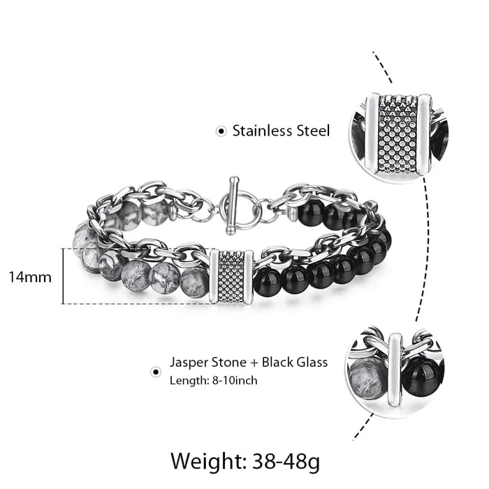 Bracelets Sweet T 52 Natural Map Stone MenWomens Beaded Bracelet Stainless Steel Bracelets Unisex Jewelry Tiger Eyes