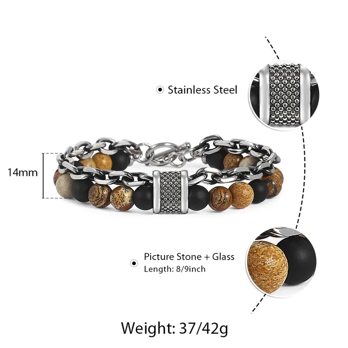 Bracelets Sweet T 52 Natural Map Stone MenWomens Beaded Bracelet Stainless Steel Bracelets Unisex Jewelry Tiger Eyes
