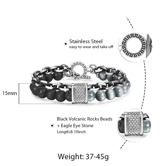 Bracelets Sweet T 52 Natural Map Stone MenWomens Beaded Bracelet Stainless Steel Bracelets Unisex Jewelry Tiger Eyes