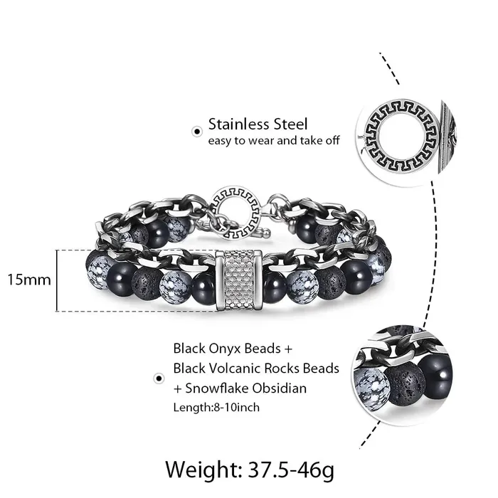 Bracelets Sweet T 52 Natural Map Stone MenWomens Beaded Bracelet Stainless Steel Bracelets Unisex Jewelry Tiger Eyes