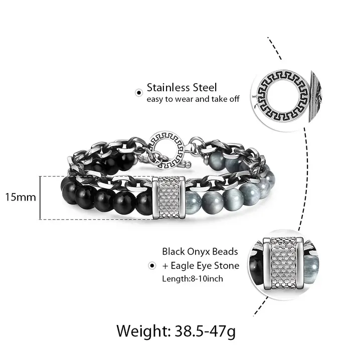 Bracelets Sweet T 52 Natural Map Stone MenWomens Beaded Bracelet Stainless Steel Bracelets Unisex Jewelry Tiger Eyes