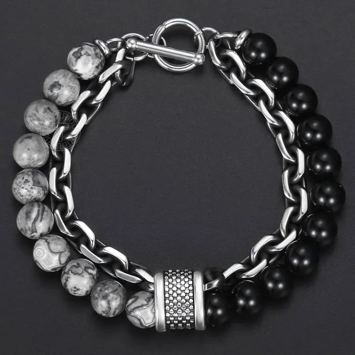 Bracelets Sweet T 52 Natural Map Stone MenWomens Beaded Bracelet Stainless Steel Bracelets Unisex Jewelry Tiger Eyes