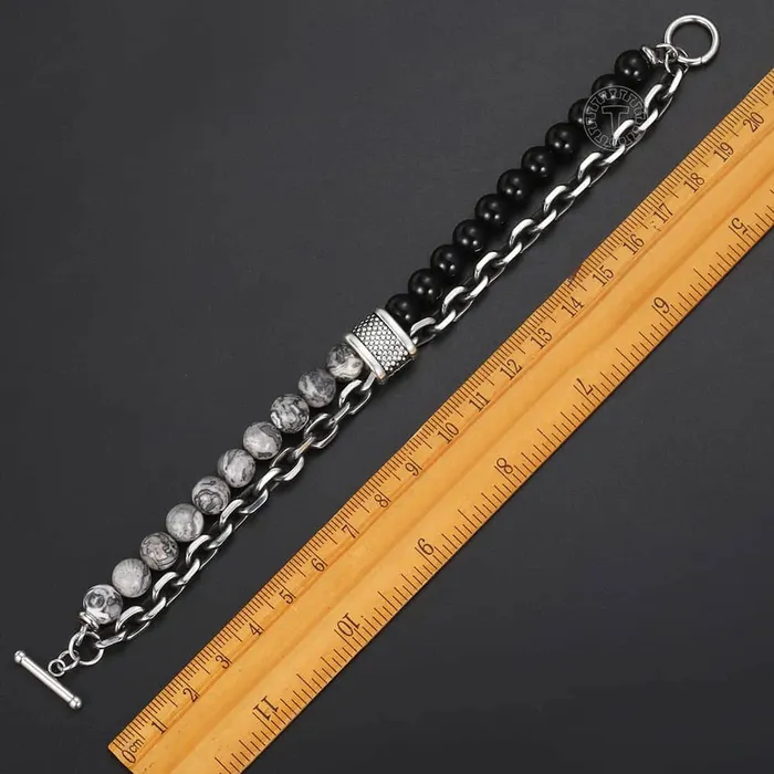Bracelets Sweet T 52 Natural Map Stone MenWomens Beaded Bracelet Stainless Steel Bracelets Unisex Jewelry Tiger Eyes