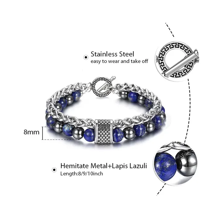 Bracelets Sweet T 52 Natural Map Stone MenWomens Beaded Bracelet Stainless Steel Bracelets Unisex Jewelry Tiger Eyes