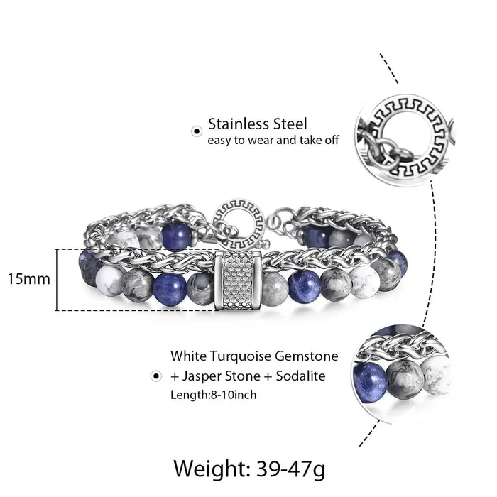 Bracelets Sweet T 52 Natural Map Stone MenWomens Beaded Bracelet Stainless Steel Bracelets Unisex Jewelry Tiger Eyes