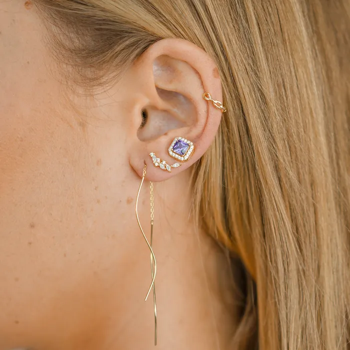 Camile Stone Earrings Purple Square Pave Halo Stud Earrings