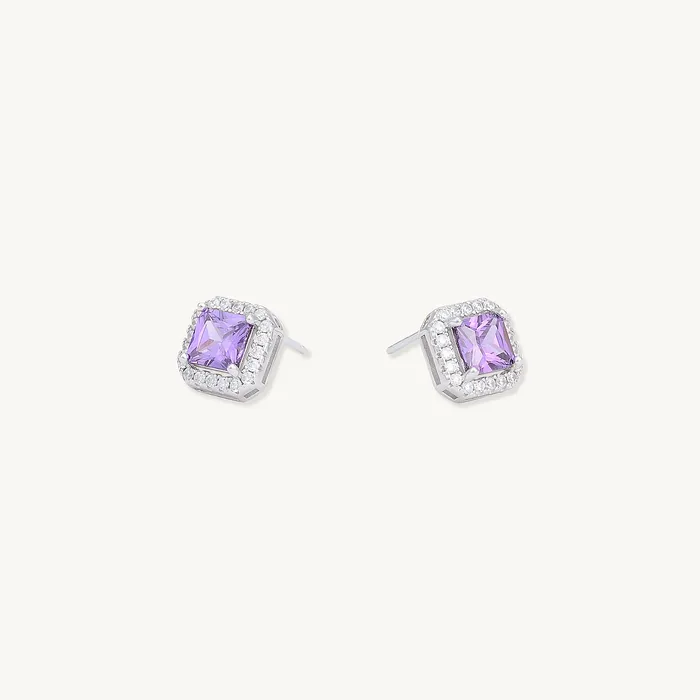 Camile Stone Earrings Purple Square Pave Halo Stud Earrings