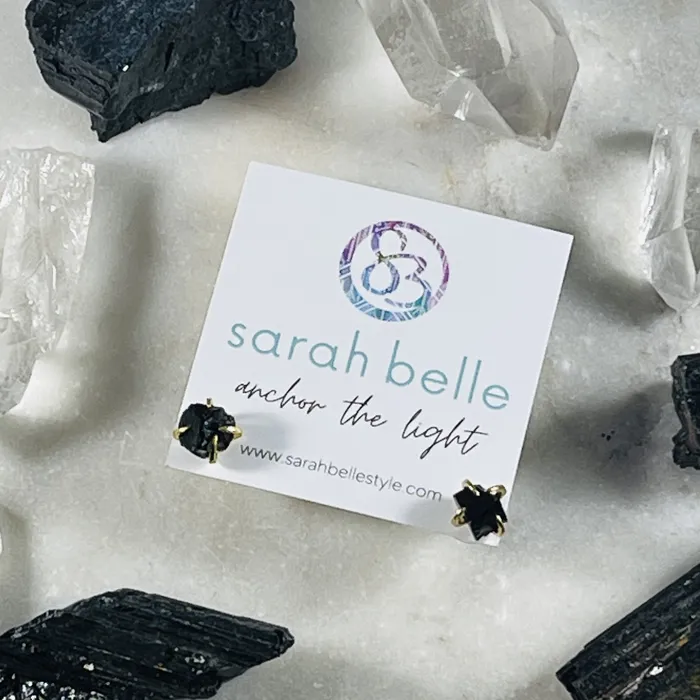 Earrings Sarah Belle Raw Black Obsidian Stud Earrings
