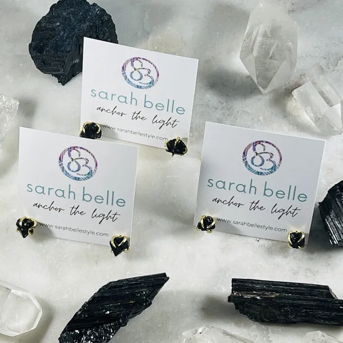 Earrings Sarah Belle Raw Black Obsidian Stud Earrings