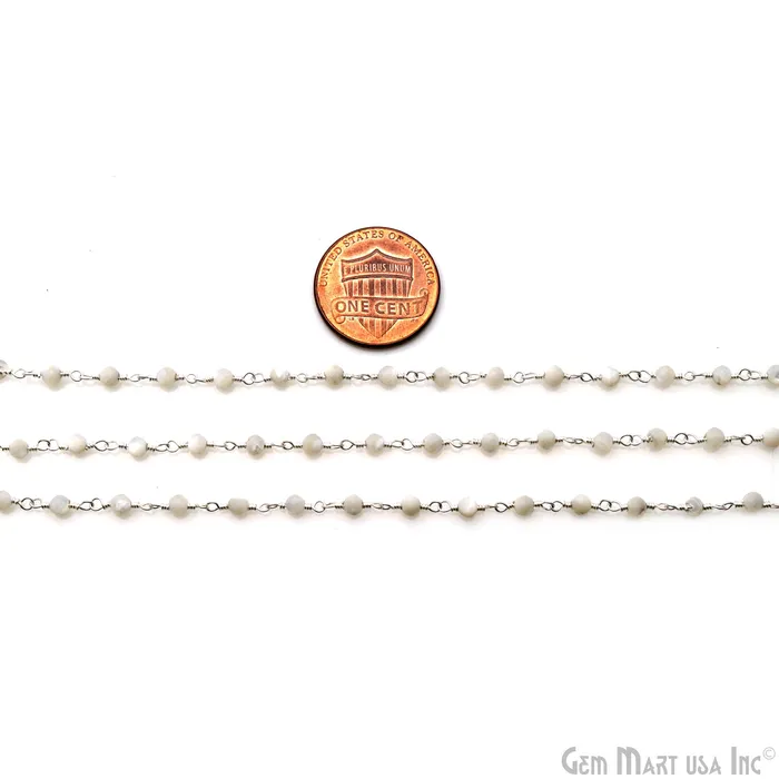 GemMartUSA Necklaces Mother Of Pearl 253mm Silver Plated Beaded Wire Wrapped Rosary Chain