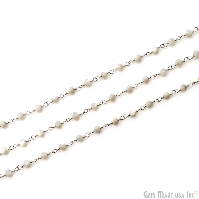 GemMartUSA Necklaces Mother Of Pearl 253mm Silver Plated Beaded Wire Wrapped Rosary Chain
