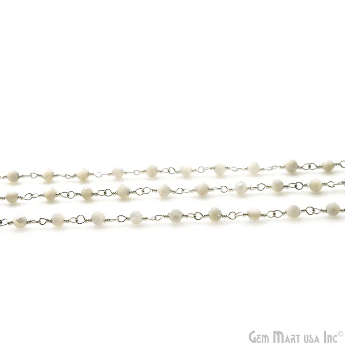 GemMartUSA Necklaces Mother Of Pearl 253mm Silver Plated Beaded Wire Wrapped Rosary Chain