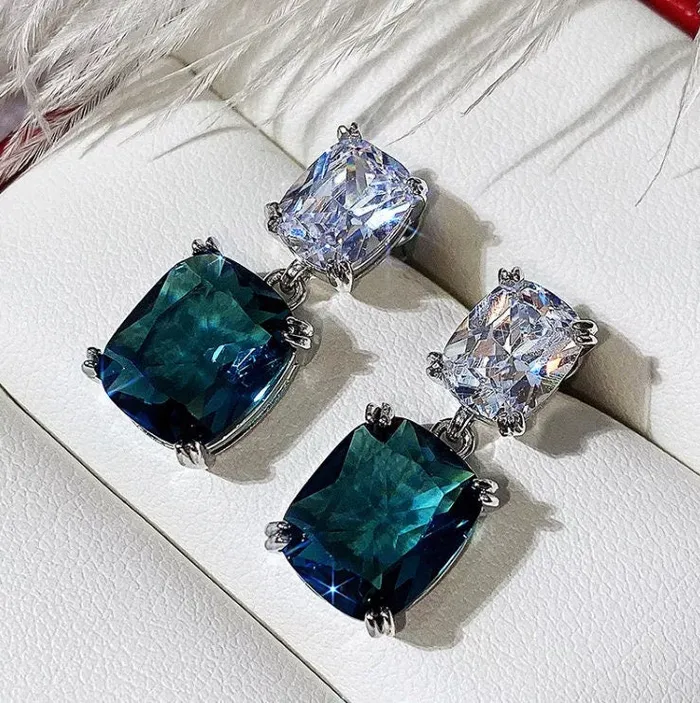 Minx London Earrings Green Diamond Earrings Blue Diamond Earrings Emerald Green Earrings Diamond Earrings Teal Diamond Earrings Emerald Earrings