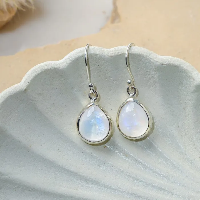 YoTreasure Earrings Rainbow Moonstone Dangle Earrings Solid 925 Sterling Silver Jewelry