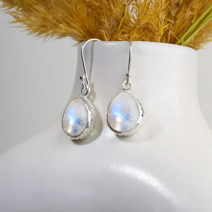 YoTreasure Earrings Rainbow Moonstone Dangle Earrings Solid 925 Sterling Silver Jewelry