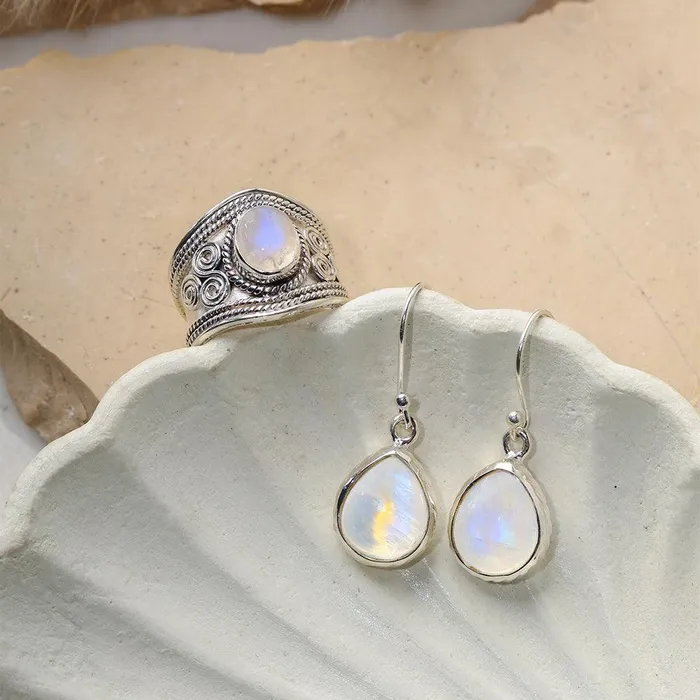 YoTreasure Earrings Rainbow Moonstone Dangle Earrings Solid 925 Sterling Silver Jewelry