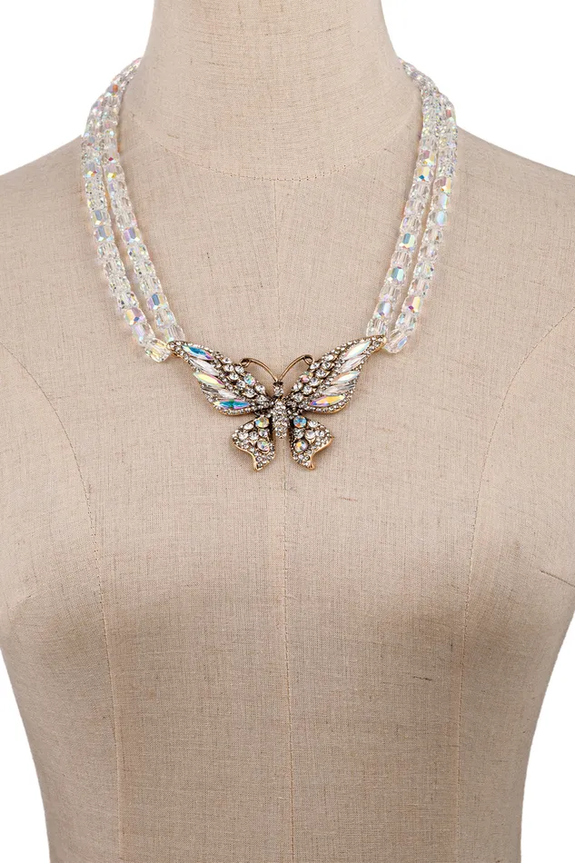 Eye Candy LA Necklaces Rose Butterfly AB Bead Necklace