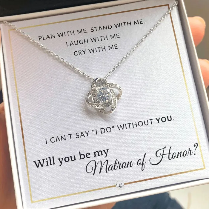 Matron of Honor Proposal Wedding Party Necklace Gift From Bride Will you be my Matron of Honor Elegant White and Gold Wedding Theme ShineOn Fulfillment Necklaces