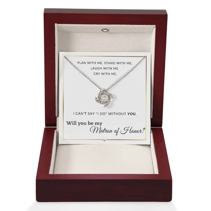 Matron of Honor Proposal Wedding Party Necklace Gift From Bride Will you be my Matron of Honor Elegant White and Gold Wedding Theme ShineOn Fulfillment Necklaces
