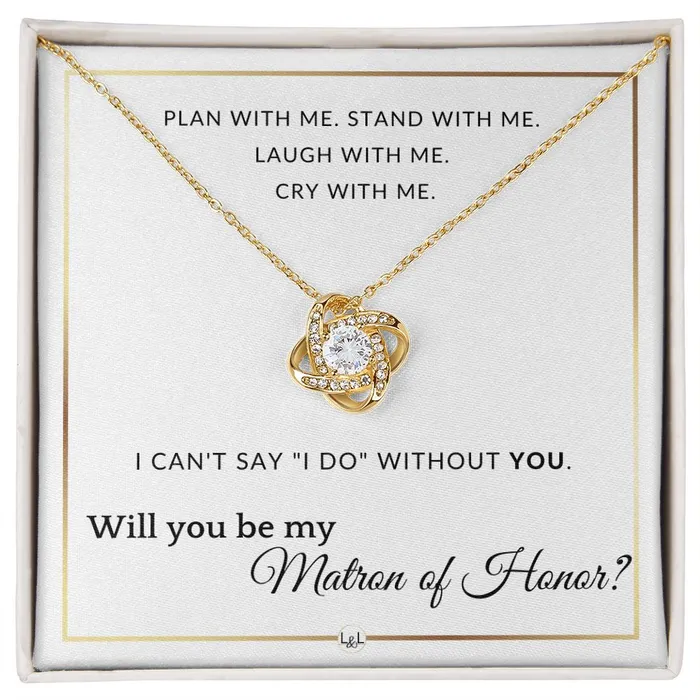 Matron of Honor Proposal Wedding Party Necklace Gift From Bride Will you be my Matron of Honor Elegant White and Gold Wedding Theme ShineOn Fulfillment Necklaces
