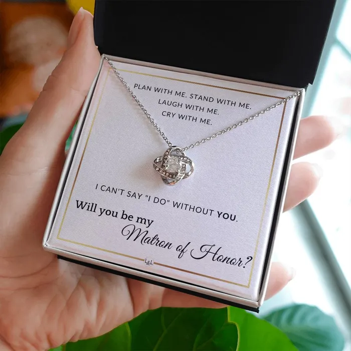 Matron of Honor Proposal Wedding Party Necklace Gift From Bride Will you be my Matron of Honor Elegant White and Gold Wedding Theme ShineOn Fulfillment Necklaces
