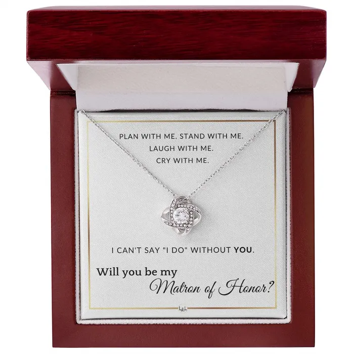 Matron of Honor Proposal Wedding Party Necklace Gift From Bride Will you be my Matron of Honor Elegant White and Gold Wedding Theme ShineOn Fulfillment Necklaces
