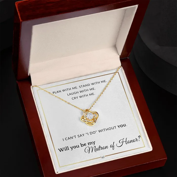 Matron of Honor Proposal Wedding Party Necklace Gift From Bride Will you be my Matron of Honor Elegant White and Gold Wedding Theme ShineOn Fulfillment Necklaces