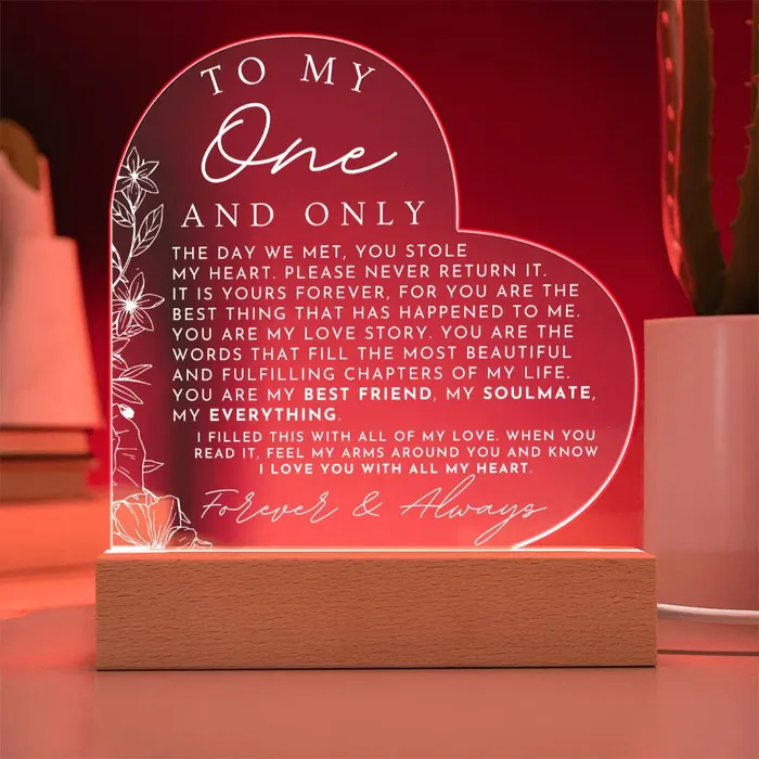 Meaningful Gift For Her My One And Only Heart Shaped Acrylic Plaque Perfect Christmas Gift Valentines Day Birthday or Anniversary Present ShineOn Fulfillment Necklaces