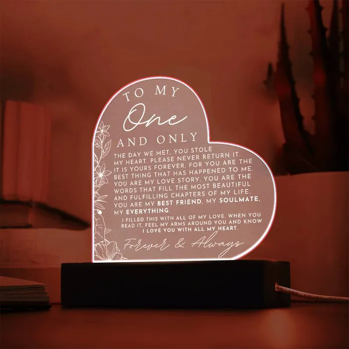 Meaningful Gift For Her My One And Only Heart Shaped Acrylic Plaque Perfect Christmas Gift Valentines Day Birthday or Anniversary Present ShineOn Fulfillment Necklaces