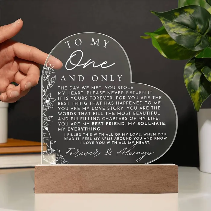 Meaningful Gift For Her My One And Only Heart Shaped Acrylic Plaque Perfect Christmas Gift Valentines Day Birthday or Anniversary Present ShineOn Fulfillment Necklaces