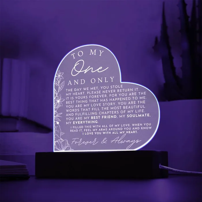 Meaningful Gift For Her My One And Only Heart Shaped Acrylic Plaque Perfect Christmas Gift Valentines Day Birthday or Anniversary Present ShineOn Fulfillment Necklaces