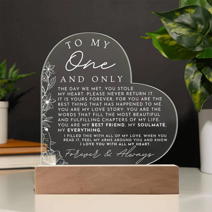 Meaningful Gift For Her My One And Only Heart Shaped Acrylic Plaque Perfect Christmas Gift Valentines Day Birthday or Anniversary Present ShineOn Fulfillment Necklaces
