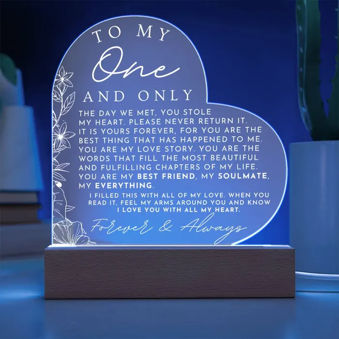 Meaningful Gift For Her My One And Only Heart Shaped Acrylic Plaque Perfect Christmas Gift Valentines Day Birthday or Anniversary Present ShineOn Fulfillment Necklaces