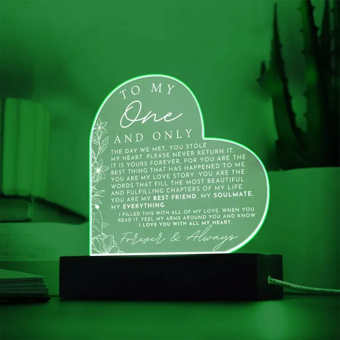 Meaningful Gift For Her My One And Only Heart Shaped Acrylic Plaque Perfect Christmas Gift Valentines Day Birthday or Anniversary Present ShineOn Fulfillment Necklaces
