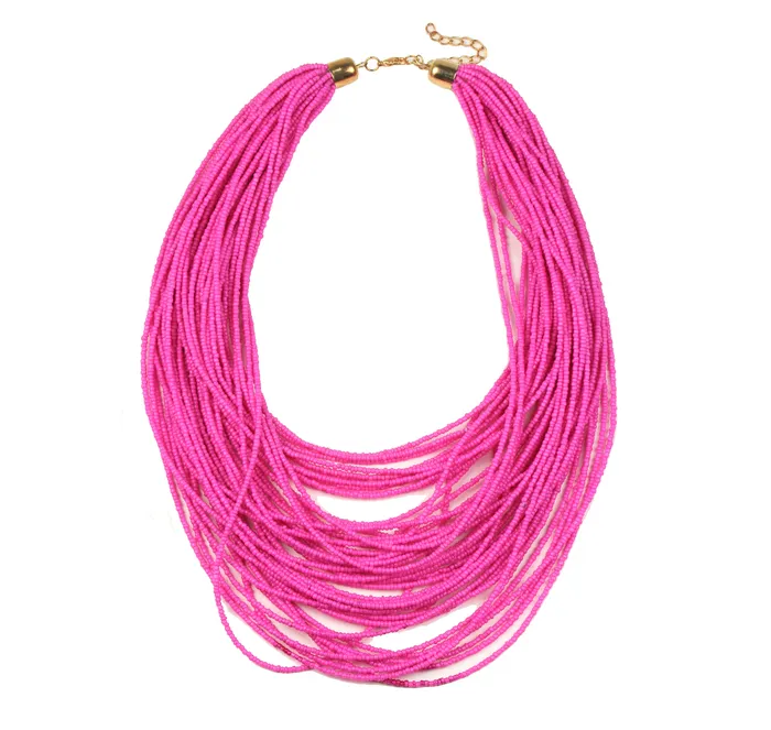 Necklaces Eye Candy LA Sparkly Pink Seed Bead Necklace