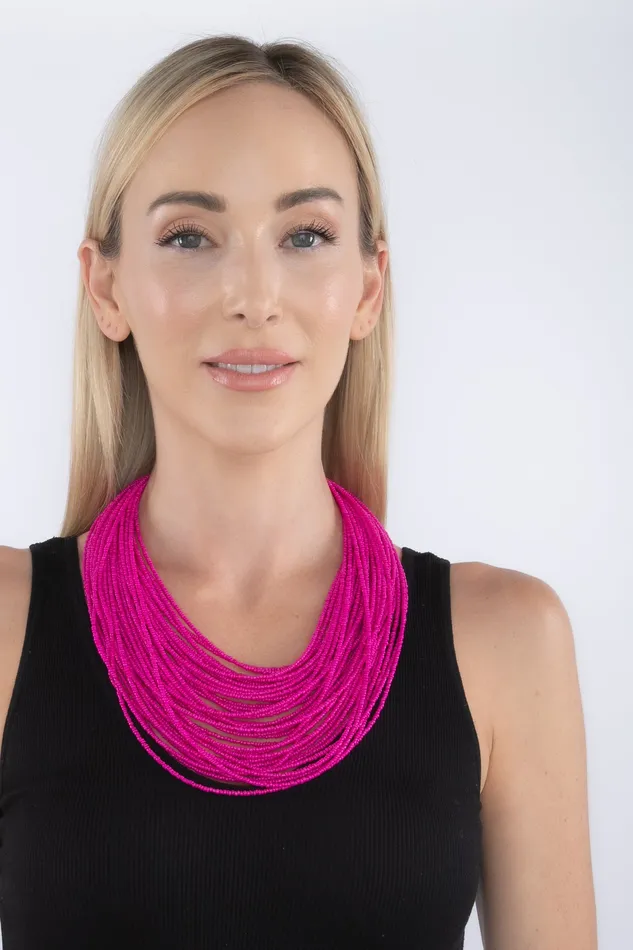 Necklaces Eye Candy LA Sparkly Pink Seed Bead Necklace