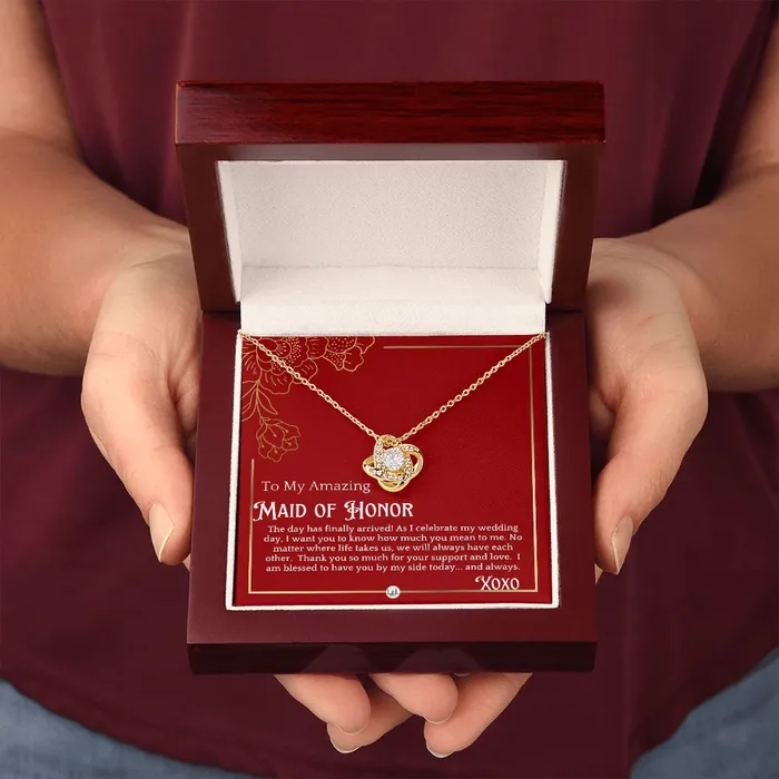 Necklaces ShineOn Fulfillment Maid of Honor Gift MOH On My Wedding Day Great Wedding Party Thank You Gift From The Bride Necklace Red and Gold Wedding Theme