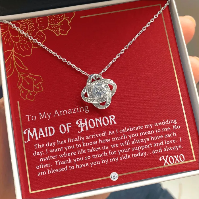 Necklaces ShineOn Fulfillment Maid of Honor Gift MOH On My Wedding Day Great Wedding Party Thank You Gift From The Bride Necklace Red and Gold Wedding Theme