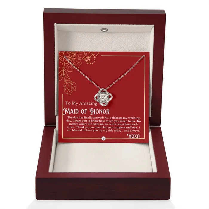 Necklaces ShineOn Fulfillment Maid of Honor Gift MOH On My Wedding Day Great Wedding Party Thank You Gift From The Bride Necklace Red and Gold Wedding Theme