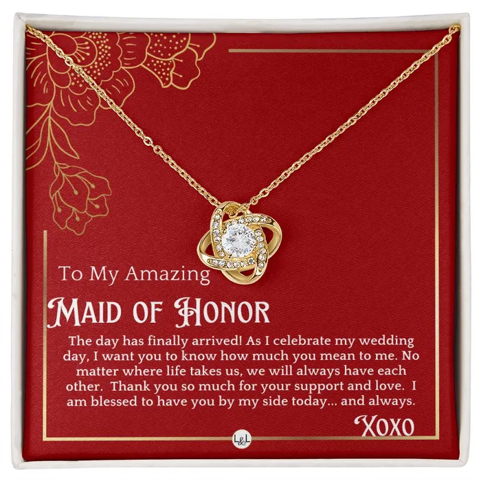 Necklaces ShineOn Fulfillment Maid of Honor Gift MOH On My Wedding Day Great Wedding Party Thank You Gift From The Bride Necklace Red and Gold Wedding Theme