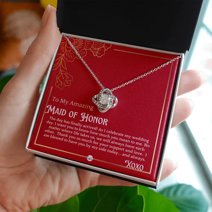 Necklaces ShineOn Fulfillment Maid of Honor Gift MOH On My Wedding Day Great Wedding Party Thank You Gift From The Bride Necklace Red and Gold Wedding Theme