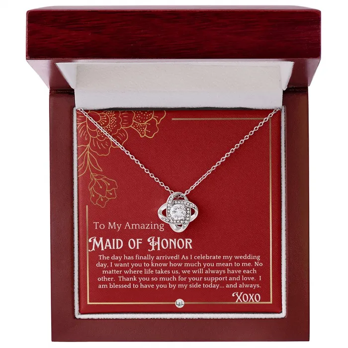 Necklaces ShineOn Fulfillment Maid of Honor Gift MOH On My Wedding Day Great Wedding Party Thank You Gift From The Bride Necklace Red and Gold Wedding Theme