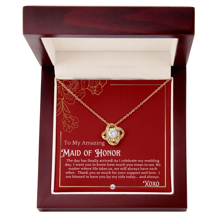 Necklaces ShineOn Fulfillment Maid of Honor Gift MOH On My Wedding Day Great Wedding Party Thank You Gift From The Bride Necklace Red and Gold Wedding Theme