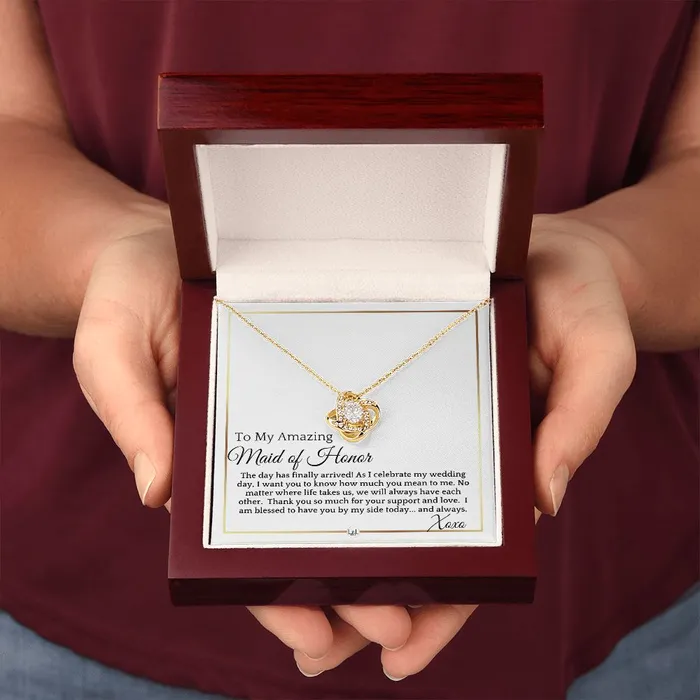 Necklaces ShineOn Fulfillment Maid of Honor Gift On My Wedding Day Wedding Party Thank You Gift Elegant White and Gold Wedding Theme