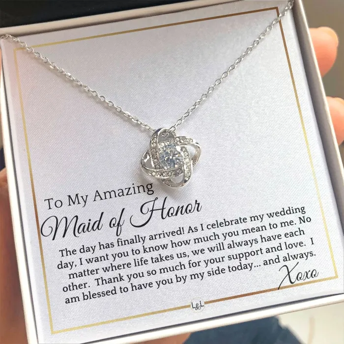 Necklaces ShineOn Fulfillment Maid of Honor Gift On My Wedding Day Wedding Party Thank You Gift Elegant White and Gold Wedding Theme