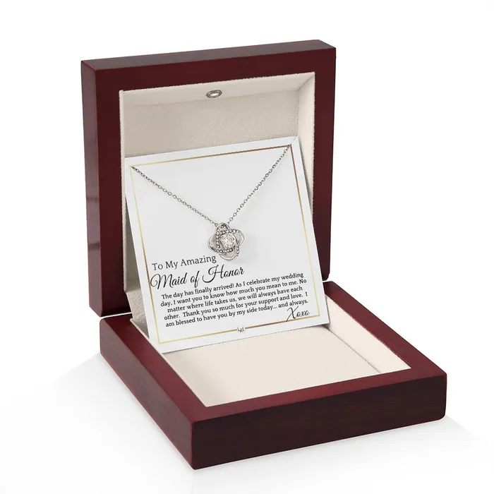 Necklaces ShineOn Fulfillment Maid of Honor Gift On My Wedding Day Wedding Party Thank You Gift Elegant White and Gold Wedding Theme