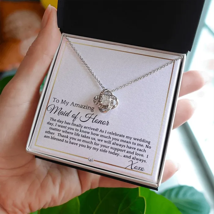 Necklaces ShineOn Fulfillment Maid of Honor Gift On My Wedding Day Wedding Party Thank You Gift Elegant White and Gold Wedding Theme