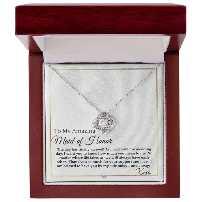 Necklaces ShineOn Fulfillment Maid of Honor Gift On My Wedding Day Wedding Party Thank You Gift Elegant White and Gold Wedding Theme