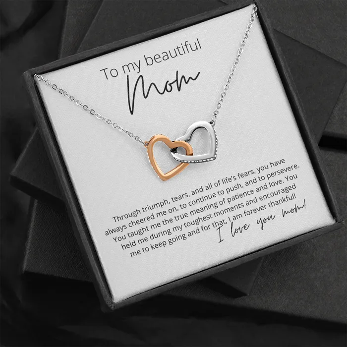 ShineOn Fulfillment Necklaces To My Beautiful Mom You Taught Me Patience and Love Interlocking Hearts Pendant Necklace Perfect for Your Long Distance Mom ShineOn Fulfillment Necklaces To My Beautiful Mom You Taught Me Patience and Love Interlocking Hearts Pendant Necklace Perfect for Your Long Distance Mom