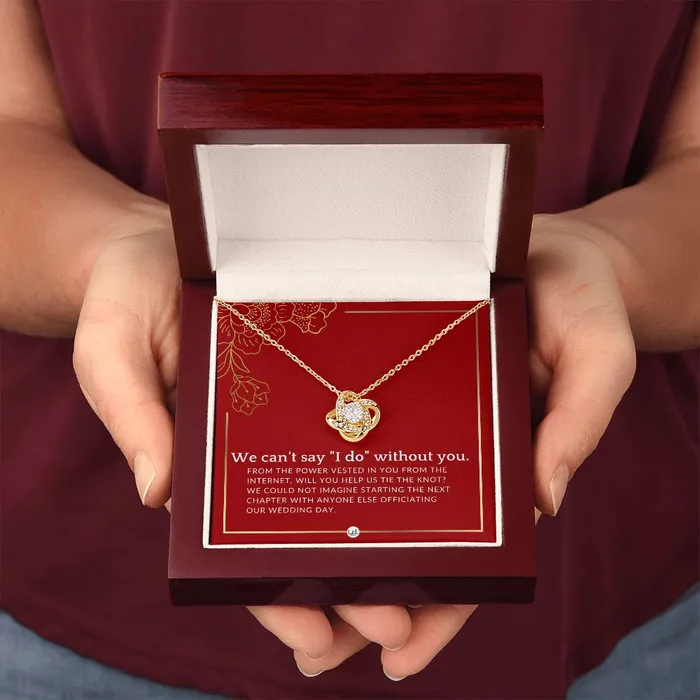 ShineOn Fulfillment Necklaces Wedding Officiant Proposal From The Power Vested In You From The Internet Female Officiant Necklace Red and Gold Wedding Theme
